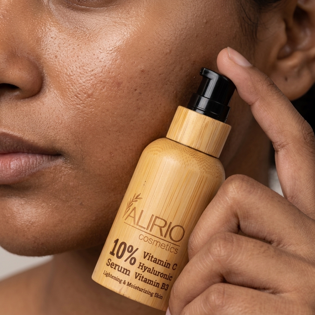 Model_holding_ALIRIO 10% Serum Vitamin C Hyaluronic Vitamin B3