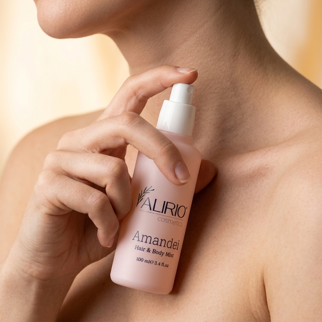 Model_holding_Alirio__Amandei_bottle